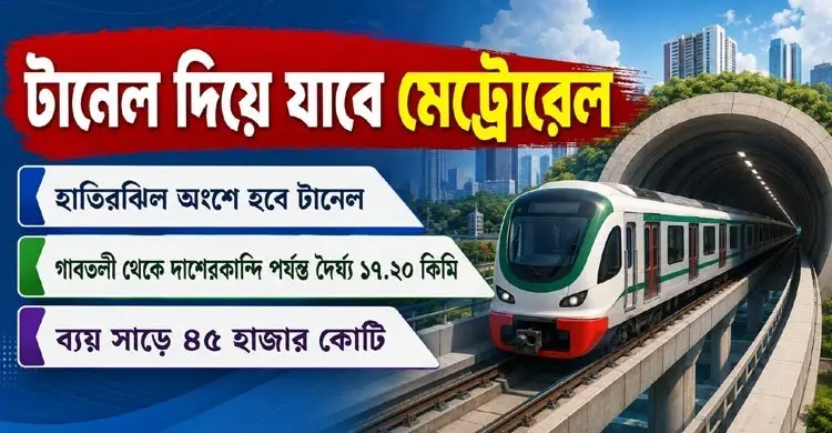 গাবতলী থেকে হাতিরঝিলের নিচ দিয়ে দাশেরকান্দি যাবে মেট্রোরেল
