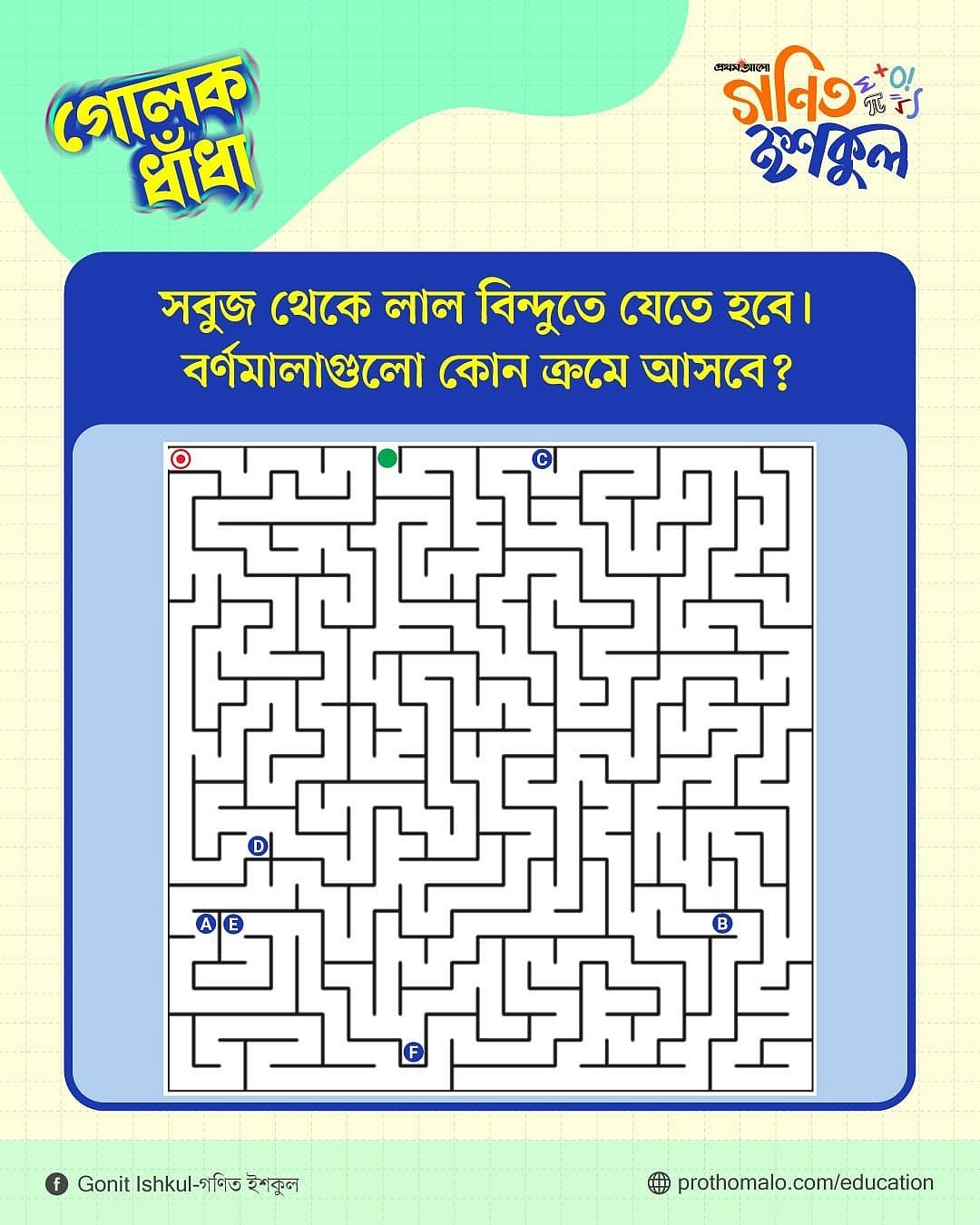 গোলকধাঁধা (পর্ব–১) : সবুজ বিন্দু থেকে লাল বিন্দুতে পৌঁছানোর সঠিক পথ কোনটি?