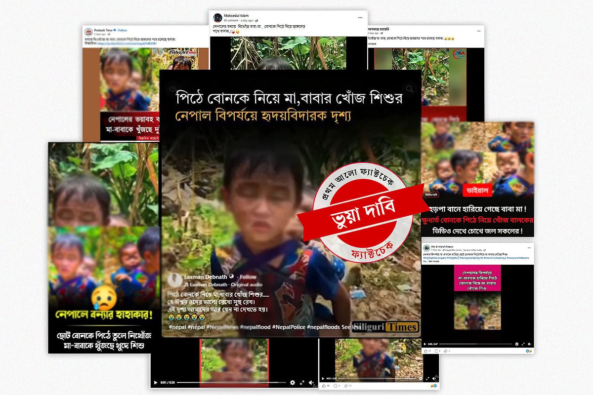 পিঠে বোনকে নিয়ে মা-বাবার খোঁজে শিশু, ভিডিওটি নেপালের নয়